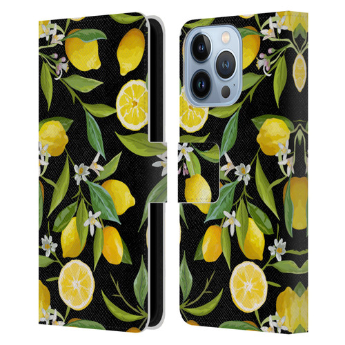 Haroulita Fruits Flowers And Lemons Leather Book Wallet Case Cover For Apple iPhone 13 Pro