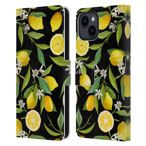 Haroulita Fruits Flowers And Lemons Leather Book Wallet Case Cover For Apple iPhone 15