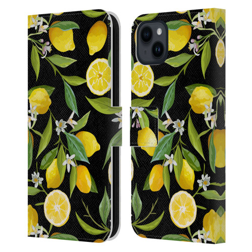 Haroulita Fruits Flowers And Lemons Leather Book Wallet Case Cover For Apple iPhone 15 Plus
