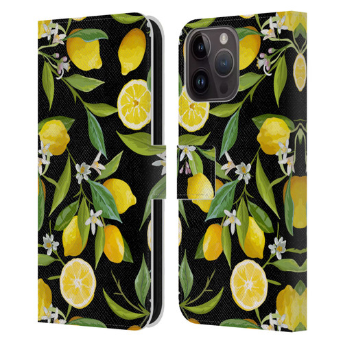 Haroulita Fruits Flowers And Lemons Leather Book Wallet Case Cover For Apple iPhone 15 Pro Max