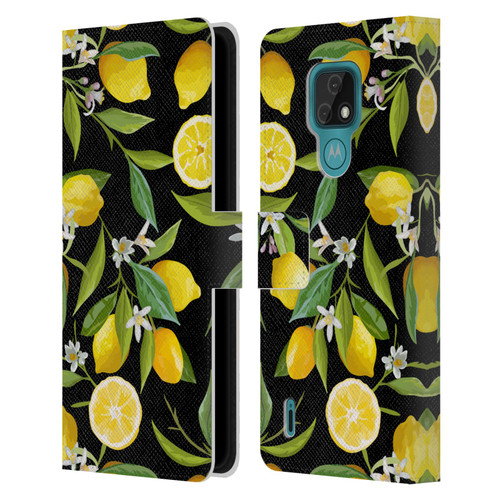 Haroulita Fruits Flowers And Lemons Leather Book Wallet Case Cover For Motorola Moto E7