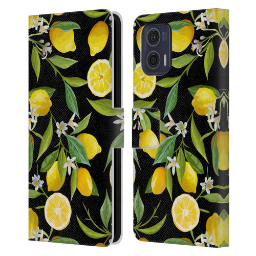 Haroulita Fruits Flowers And Lemons Leather Book Wallet Case Cover For Motorola Moto G73 5G