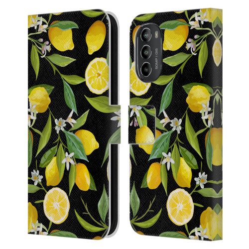 Haroulita Fruits Flowers And Lemons Leather Book Wallet Case Cover For Motorola Moto G82 5G
