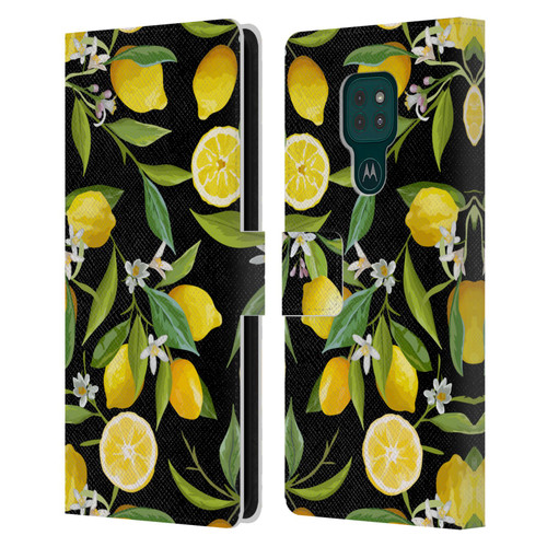 Haroulita Fruits Flowers And Lemons Leather Book Wallet Case Cover For Motorola Moto G9 Play