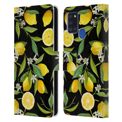 Haroulita Fruits Flowers And Lemons Leather Book Wallet Case Cover For Samsung Galaxy A21s (2020)