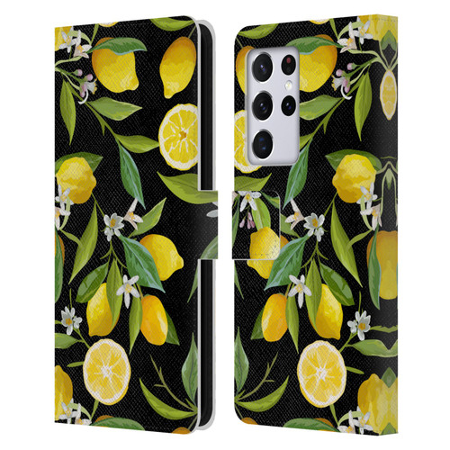 Haroulita Fruits Flowers And Lemons Leather Book Wallet Case Cover For Samsung Galaxy S21 Ultra 5G