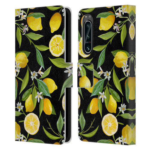 Haroulita Fruits Flowers And Lemons Leather Book Wallet Case Cover For Sony Xperia 5 IV