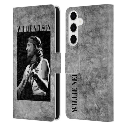 Willie Nelson Grunge Black And White Leather Book Wallet Case Cover For Samsung Galaxy S24+ 5G