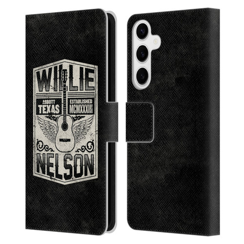 Willie Nelson Grunge Flying Guitar Leather Book Wallet Case Cover For Samsung Galaxy S24+ 5G