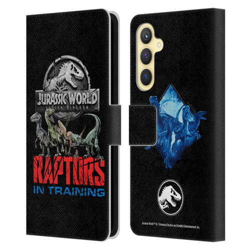 Jurassic World Fallen Kingdom Key Art Raptors In Training Leather Book Wallet Case Cover For Samsung Galaxy S23 FE 5G