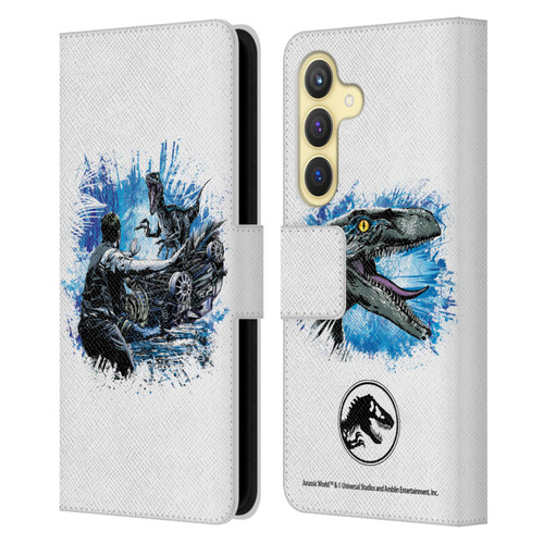 Jurassic World Fallen Kingdom Key Art Blue & Owen Distressed Look Leather Book Wallet Case Cover For Samsung Galaxy S24 5G