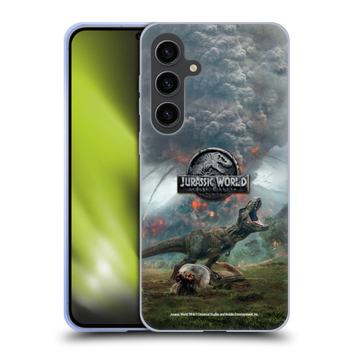 Jurassic World Fallen Kingdom Key Art T-Rex Volcano Soft Gel Case for Samsung Galaxy S24+ 5G