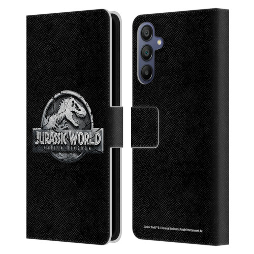 Jurassic World Fallen Kingdom Logo Plain Black Leather Book Wallet Case Cover For Samsung Galaxy A15