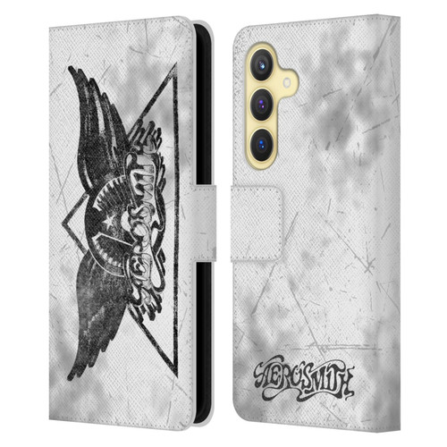 Aerosmith Black And White Triangle Winged Logo Leather Book Wallet Case Cover For Samsung Galaxy S24 5G