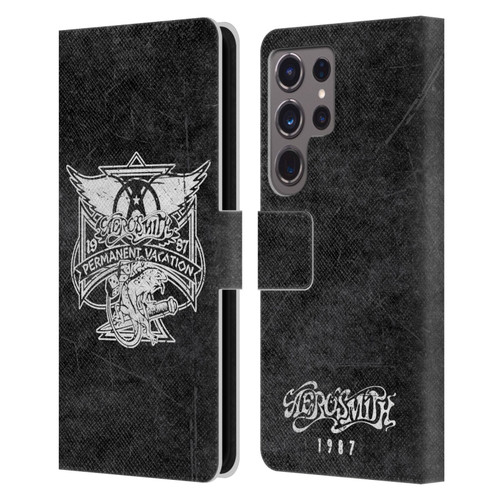 Aerosmith Black And White 1987 Permanent Vacation Leather Book Wallet Case Cover For Samsung Galaxy S24 Ultra 5G
