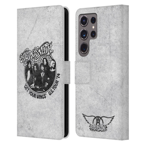 Aerosmith Black And White Get Your Wings US Tour Leather Book Wallet Case Cover For Samsung Galaxy S24 Ultra 5G