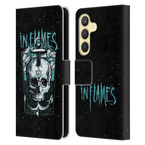 In Flames Metal Grunge Anchor Skull Leather Book Wallet Case Cover For Samsung Galaxy S24 5G
