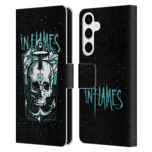 In Flames Metal Grunge Anchor Skull Leather Book Wallet Case Cover For Samsung Galaxy S24+ 5G