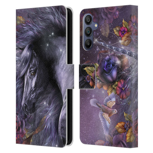 Laurie Prindle Fantasy Horse Blue Rose Unicorn Leather Book Wallet Case Cover For Samsung Galaxy A15