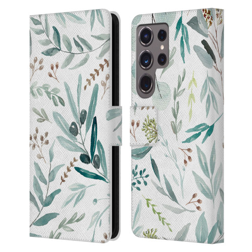 Anis Illustration Bloomers Eucalyptus Leather Book Wallet Case Cover For Samsung Galaxy S24 Ultra 5G