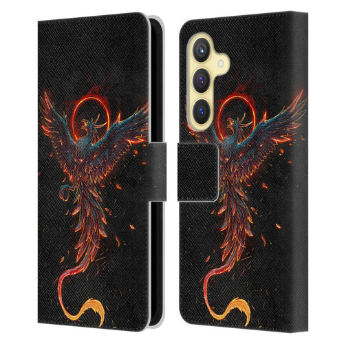 Christos Karapanos Mythical Art Black Phoenix Leather Book Wallet Case Cover For Samsung Galaxy S24 5G