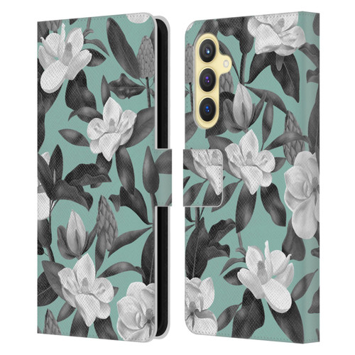 Anis Illustration Magnolias Grey Aqua Leather Book Wallet Case Cover For Samsung Galaxy S23 FE 5G