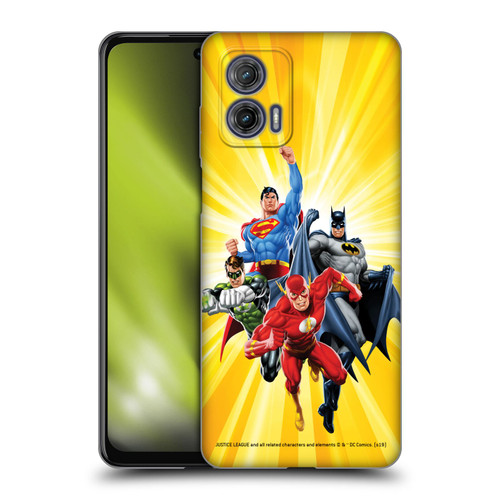 Justice League DC Comics Airbrushed Heroes Yellow Soft Gel Case for Motorola Moto G73 5G