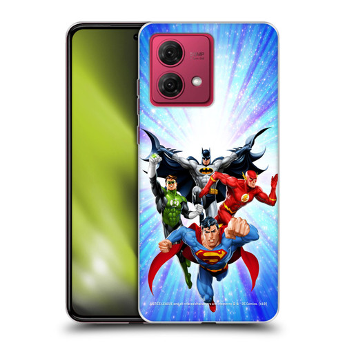 Justice League DC Comics Airbrushed Heroes Blue Purple Soft Gel Case for Motorola Moto G84 5G