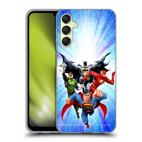 Justice League DC Comics Airbrushed Heroes Blue Purple Soft Gel Case for Samsung Galaxy A24 4G / Galaxy M34 5G