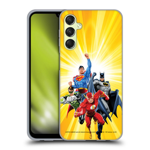 Justice League DC Comics Airbrushed Heroes Yellow Soft Gel Case for Samsung Galaxy A24 4G / Galaxy M34 5G