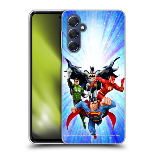 Justice League DC Comics Airbrushed Heroes Blue Purple Soft Gel Case for Samsung Galaxy M54 5G
