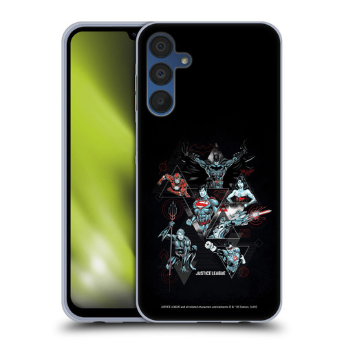Justice League DC Comics Dark Electric Graphics Heroes Triangle Soft Gel Case for Samsung Galaxy A15