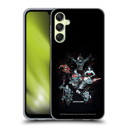 Justice League DC Comics Dark Electric Graphics Heroes Triangle Soft Gel Case for Samsung Galaxy A24 4G / Galaxy M34 5G