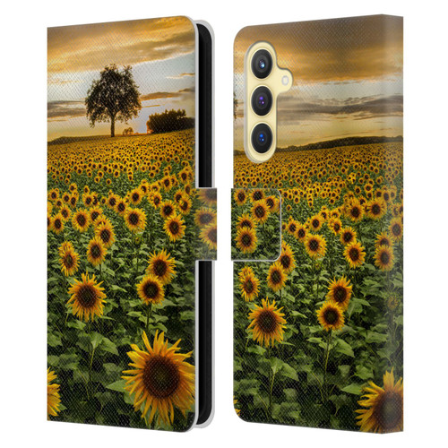 Celebrate Life Gallery Florals Big Sunflower Field Leather Book Wallet Case Cover For Samsung Galaxy S23 FE 5G