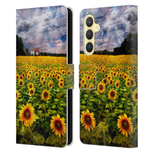 Celebrate Life Gallery Florals Dreaming Of Sunflowers Leather Book Wallet Case Cover For Samsung Galaxy S23 FE 5G