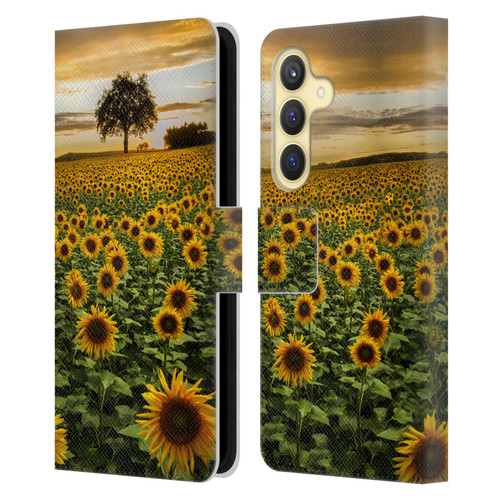 Celebrate Life Gallery Florals Big Sunflower Field Leather Book Wallet Case Cover For Samsung Galaxy S24 5G