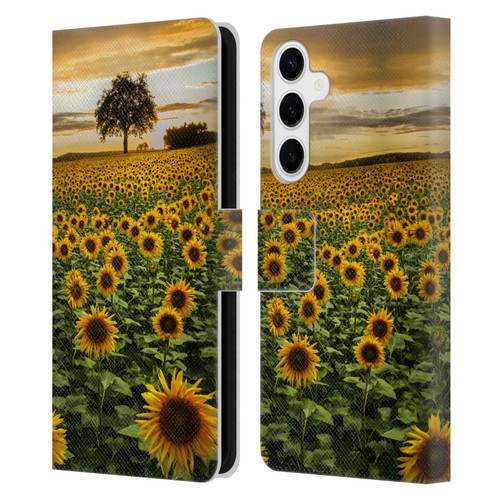 Celebrate Life Gallery Florals Big Sunflower Field Leather Book Wallet Case Cover For Samsung Galaxy S24+ 5G