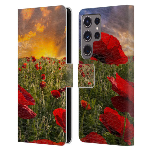 Celebrate Life Gallery Florals Red Flower Field Leather Book Wallet Case Cover For Samsung Galaxy S24 Ultra 5G