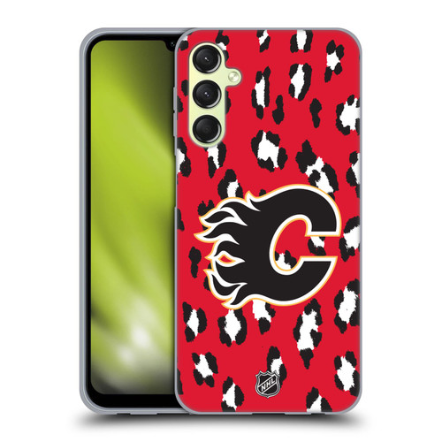 NHL Calgary Flames Leopard Patten Soft Gel Case for Samsung Galaxy A24 4G / M34 5G