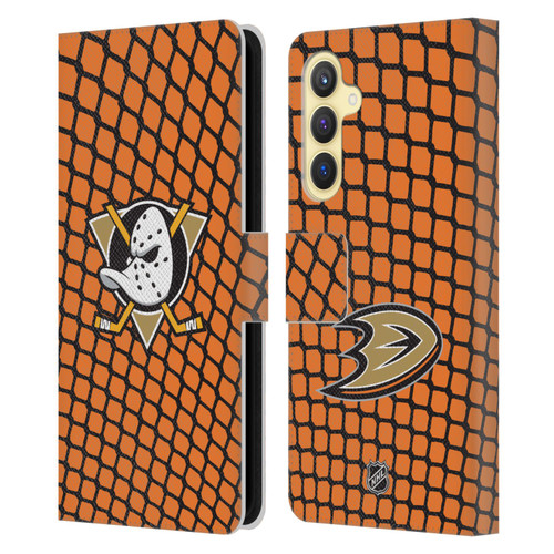 NHL Anaheim Ducks Net Pattern Leather Book Wallet Case Cover For Samsung Galaxy S23 FE 5G