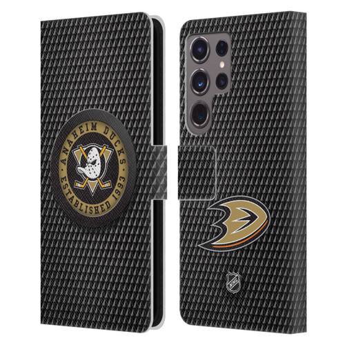 NHL Anaheim Ducks Puck Texture Leather Book Wallet Case Cover For Samsung Galaxy S24 Ultra 5G