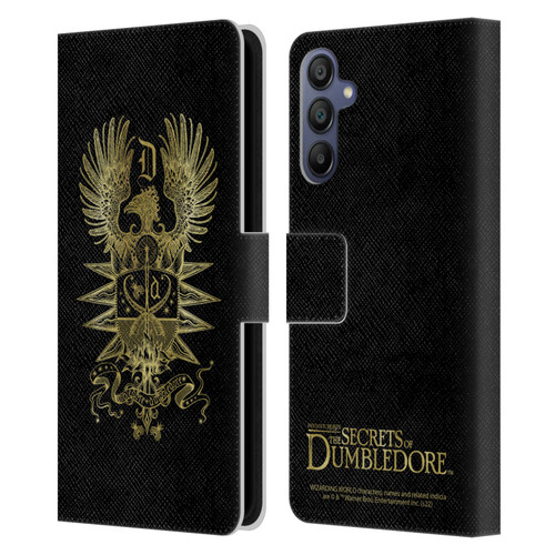 Fantastic Beasts: Secrets of Dumbledore Graphics Dumbledore's Crest Leather Book Wallet Case Cover For Samsung Galaxy A15