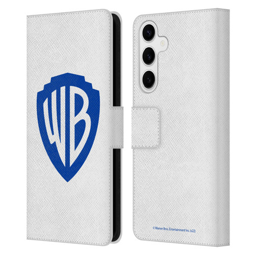 Warner Bros. Shield Logo White Leather Book Wallet Case Cover For Samsung Galaxy S24+ 5G
