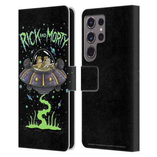 Rick And Morty Season 1 & 2 Graphics The Space Cruiser Leather Book Wallet Case Cover For Samsung Galaxy S24 Ultra 5G