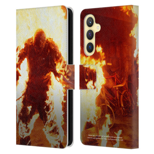 Friday the 13th Part VII The New Blood Graphics Jason Voorhees On Fire Leather Book Wallet Case Cover For Samsung Galaxy S23 FE 5G