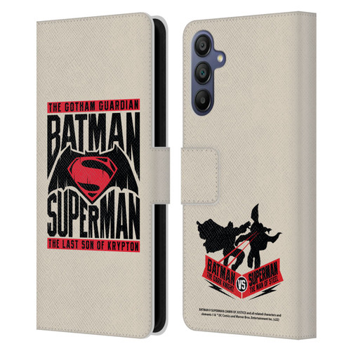Batman V Superman: Dawn of Justice Graphics Typography Leather Book Wallet Case Cover For Samsung Galaxy A15