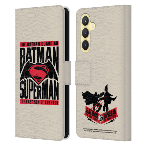Batman V Superman: Dawn of Justice Graphics Typography Leather Book Wallet Case Cover For Samsung Galaxy S23 FE 5G