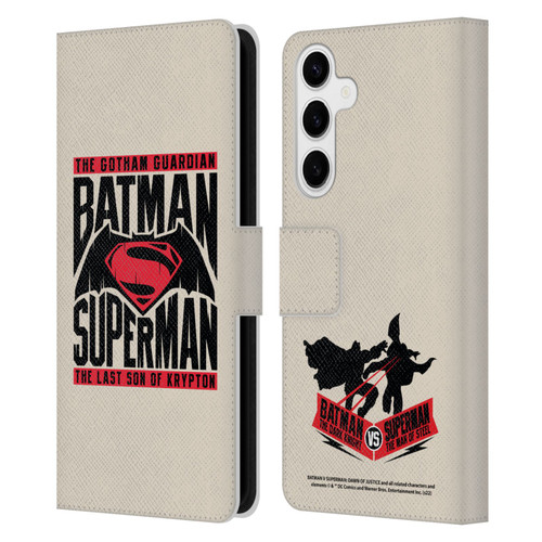 Batman V Superman: Dawn of Justice Graphics Typography Leather Book Wallet Case Cover For Samsung Galaxy S24+ 5G