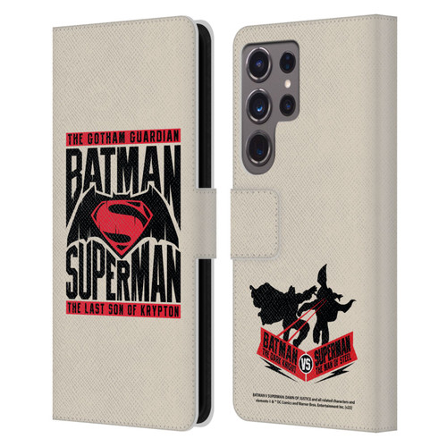 Batman V Superman: Dawn of Justice Graphics Typography Leather Book Wallet Case Cover For Samsung Galaxy S24 Ultra 5G