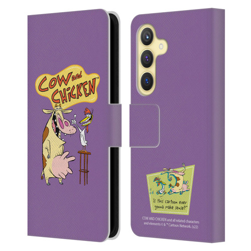 Cow and Chicken Graphics Character Art Leather Book Wallet Case Cover For Samsung Galaxy S24 5G
